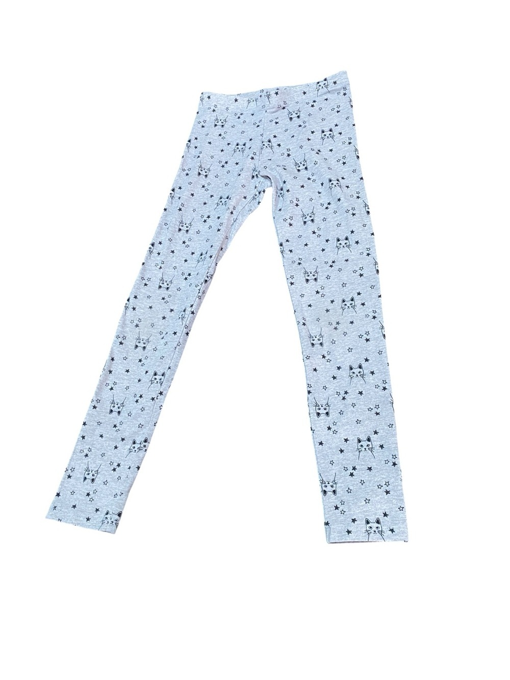 Kids Grey Star And Cat Print Leggings - Picture 2 of 6